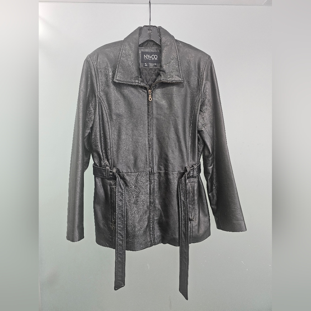 NY & Co black leather coat